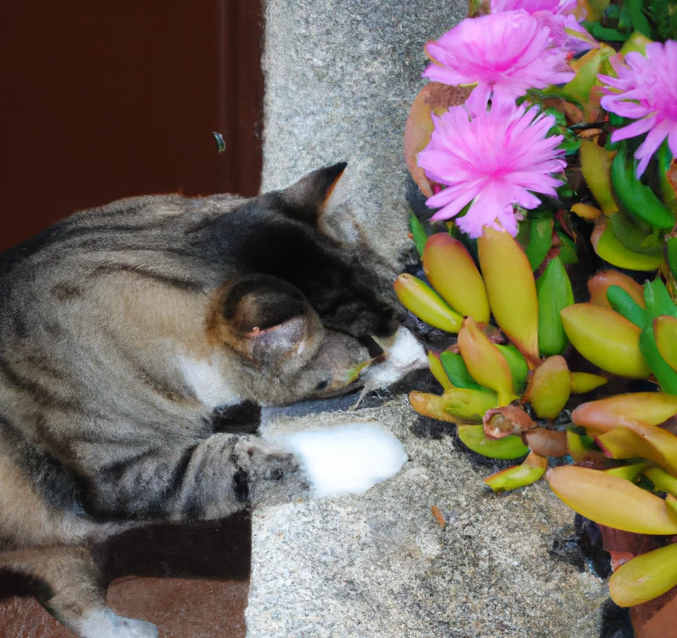 Cat stands near Ice plant