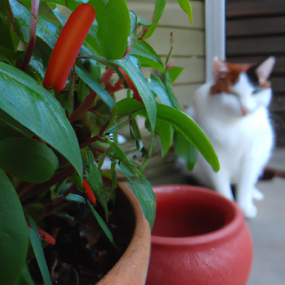 Lipstick Plant in a pot with a happy cat in the background