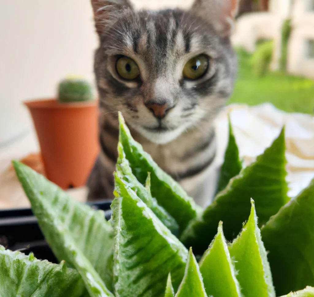 Haworthia Plant with a happy cat