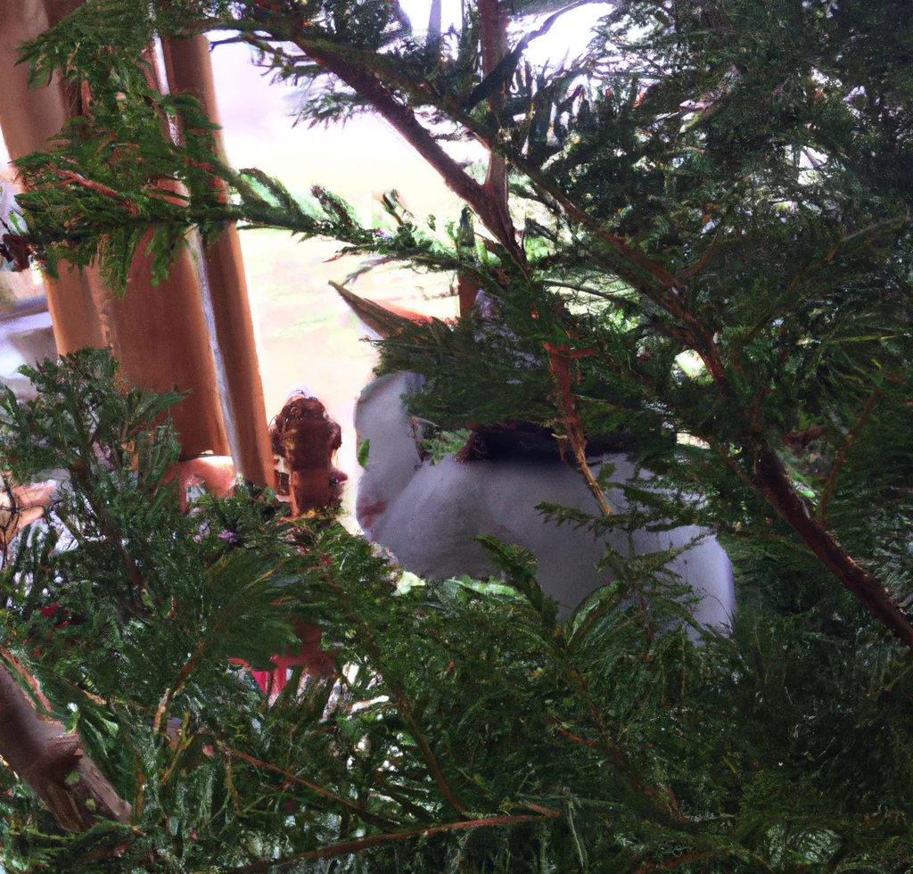 Hemlock Tree with a happy cat in the background