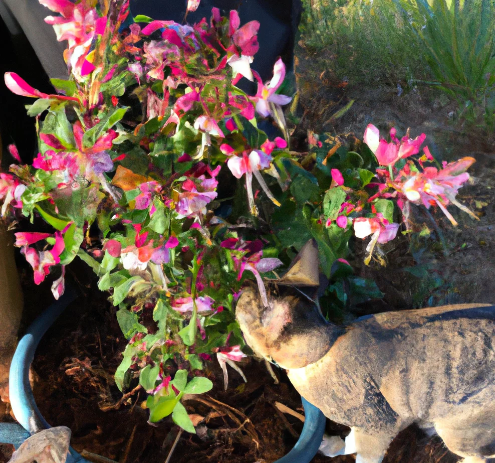 Honeysuckle Fuchsia with a cat nearby