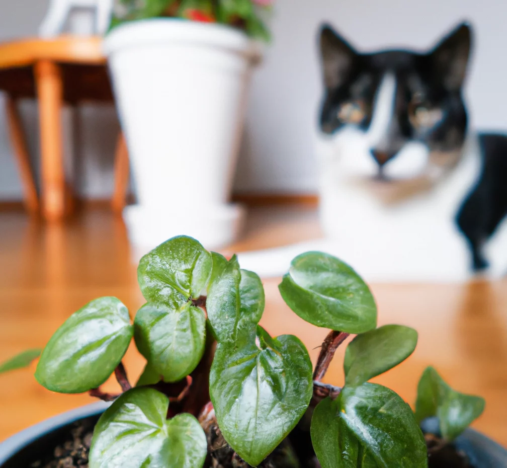 Leather Peperomia and a cat in the background