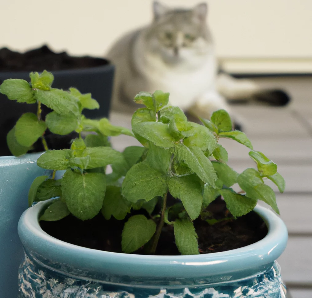 Lemon Balm and a cat behind it