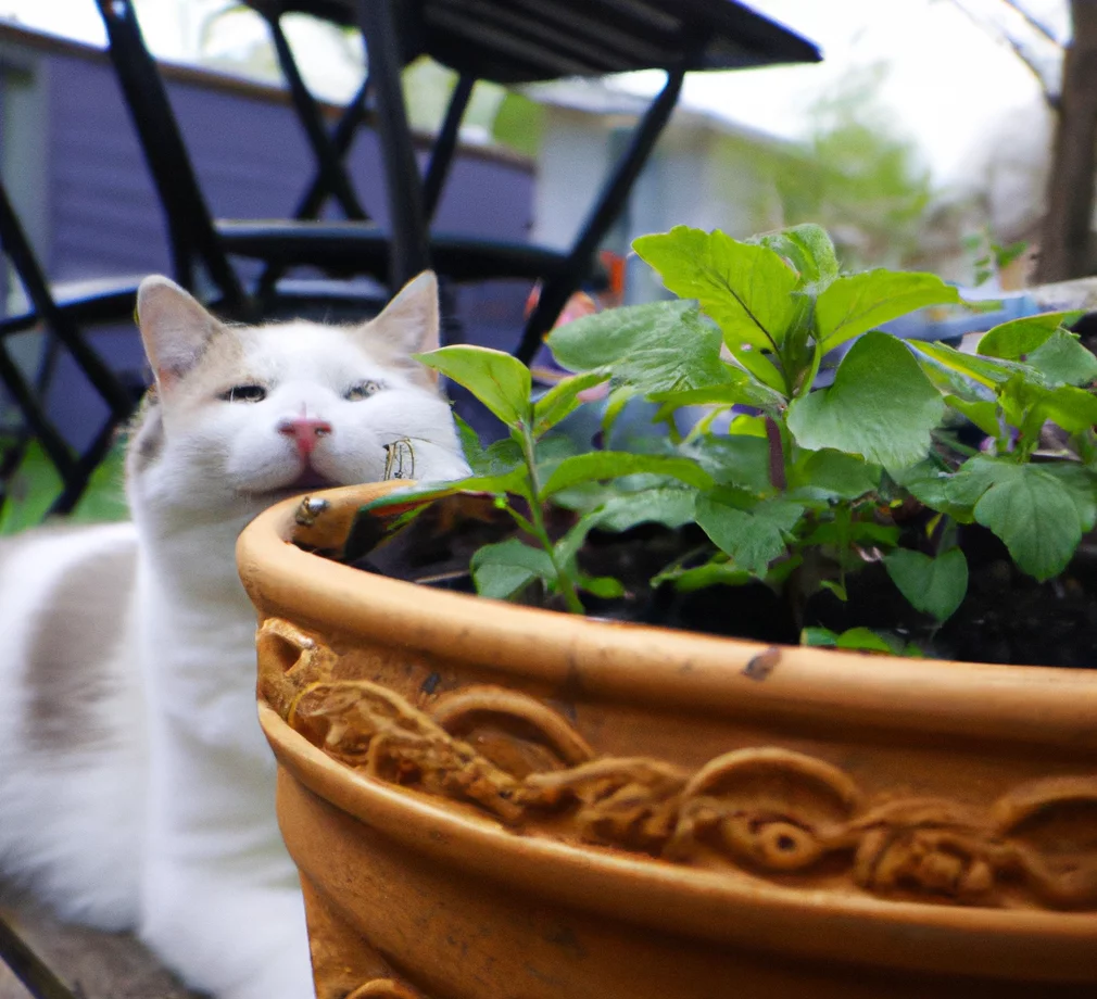Lemon Balm in a pot and a cat