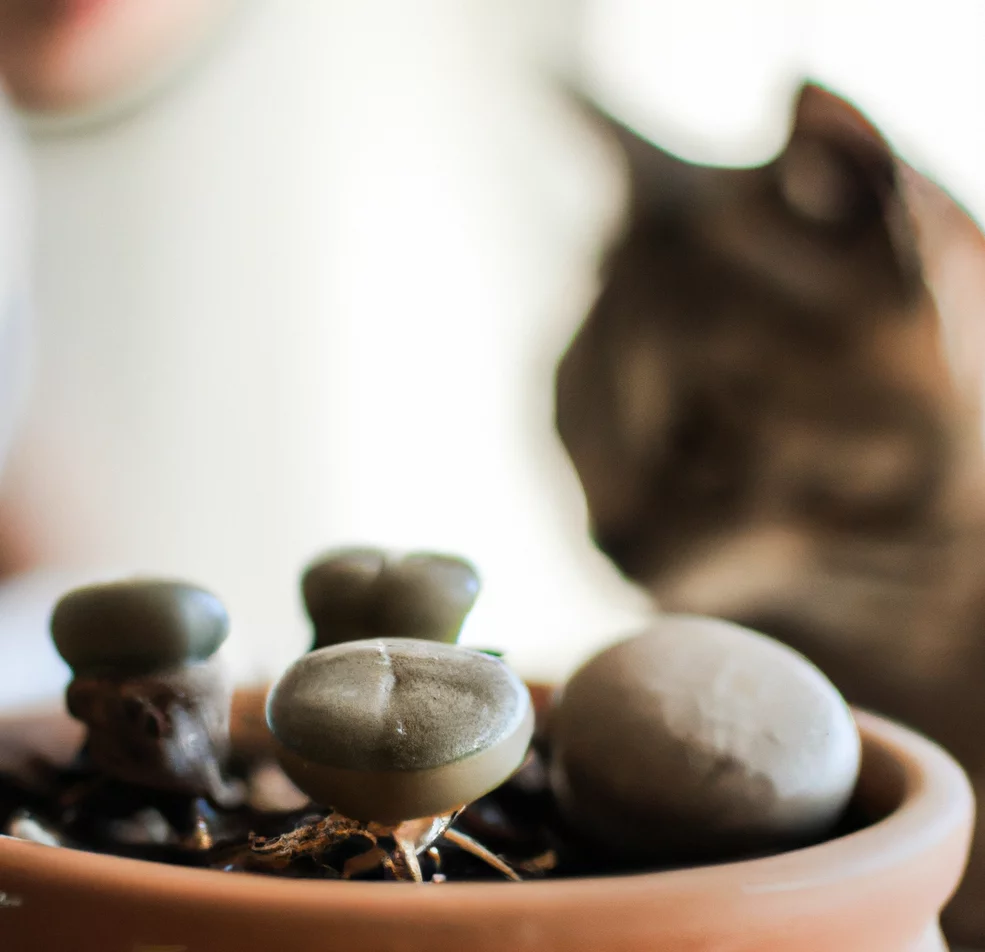Lithops and cat nearby