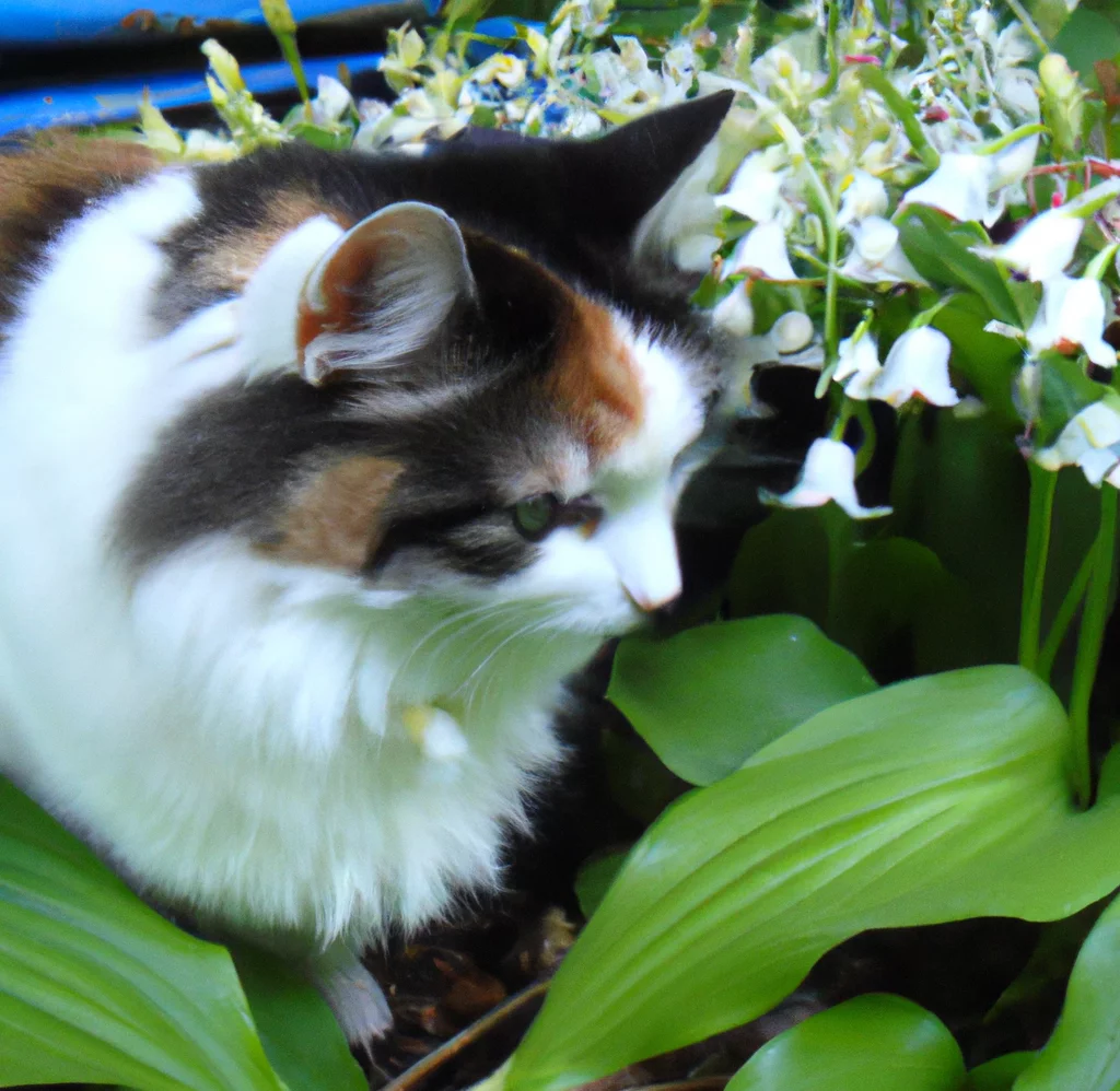Cat and White Clintonia plant