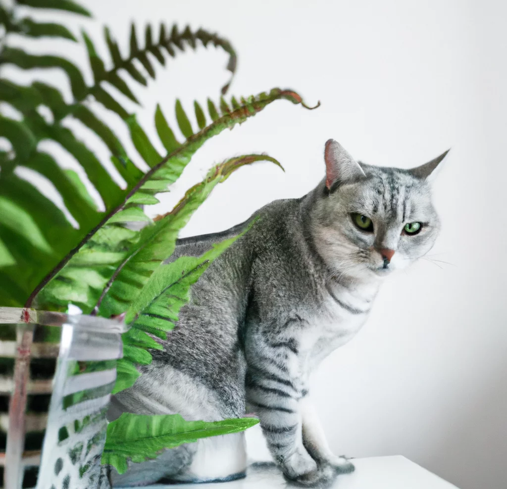 Cat looks at Silver Table Fern