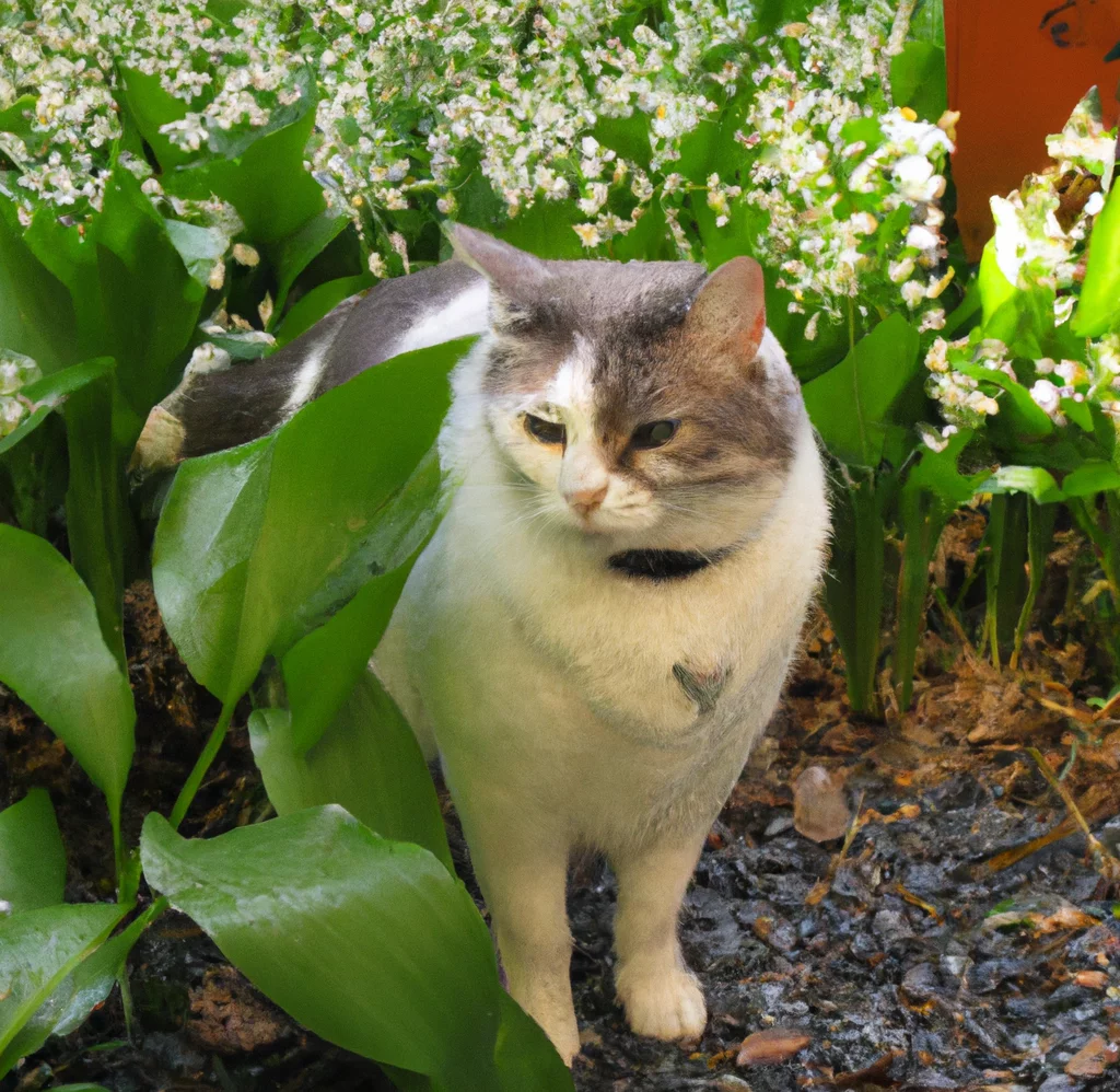 Cat near White Clintonia