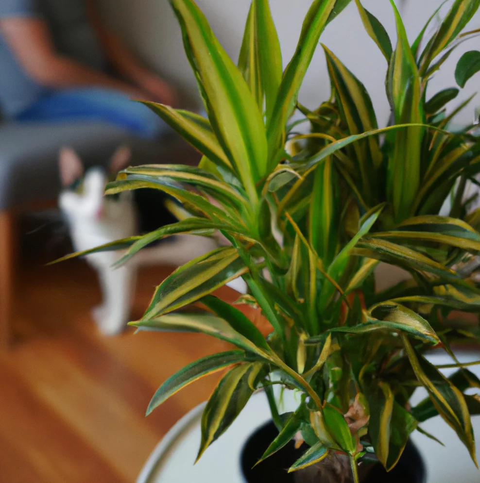 Malaysian Dracaena with a happy cat