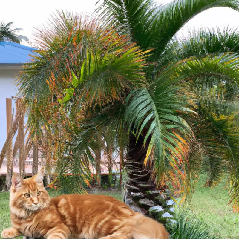 Miniature Date Palm a cat nearby