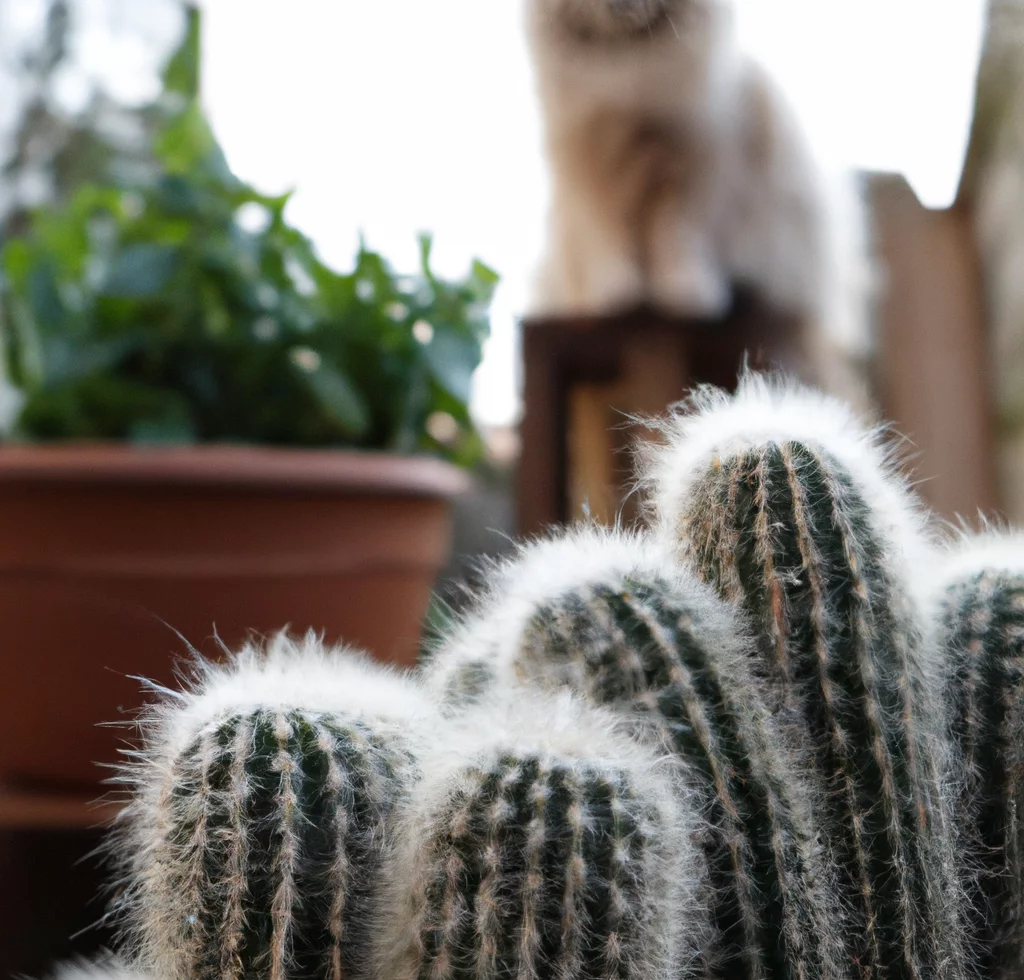 Old Man Cactus and a cat behind