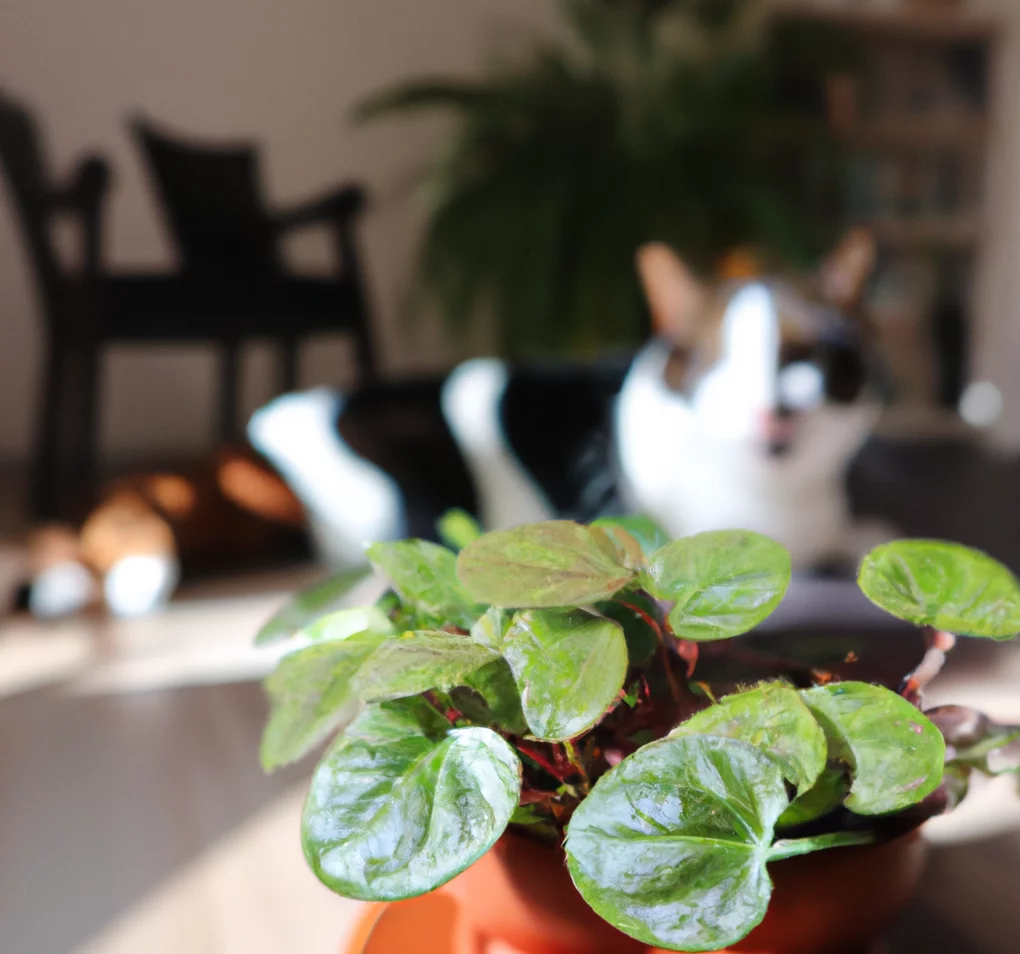 Peperomia Rotundifolia Plant with a happy cat