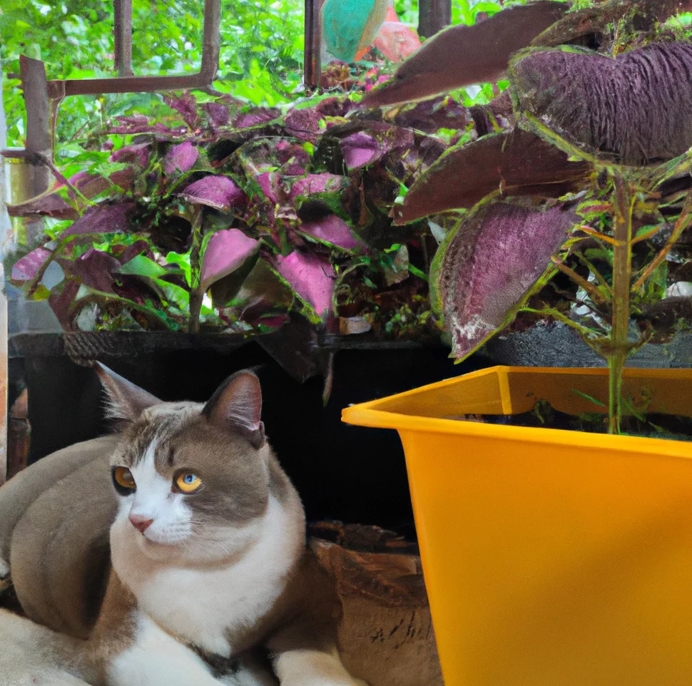 Prostrate Coleus and a happy cat nearby