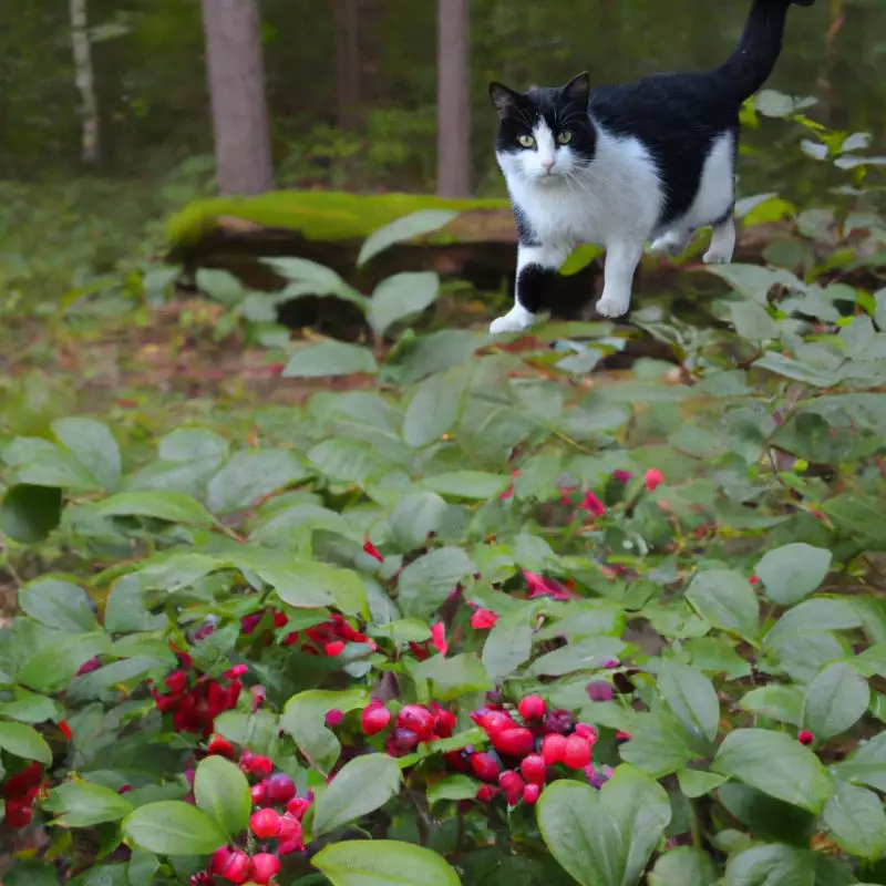 Red-Berried Greenbrier in the forest with a cat