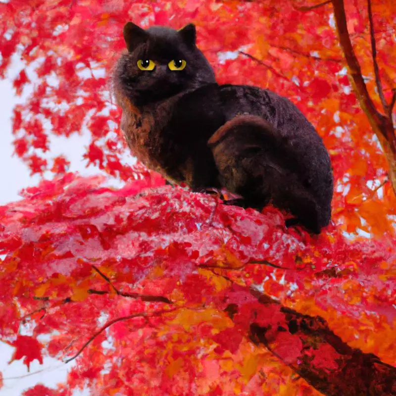 Red Maple with a black cat nearby