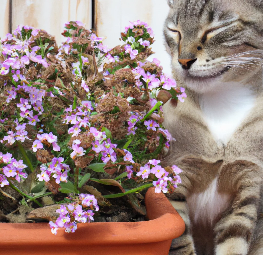 Sand Verbena and a happy cat near it