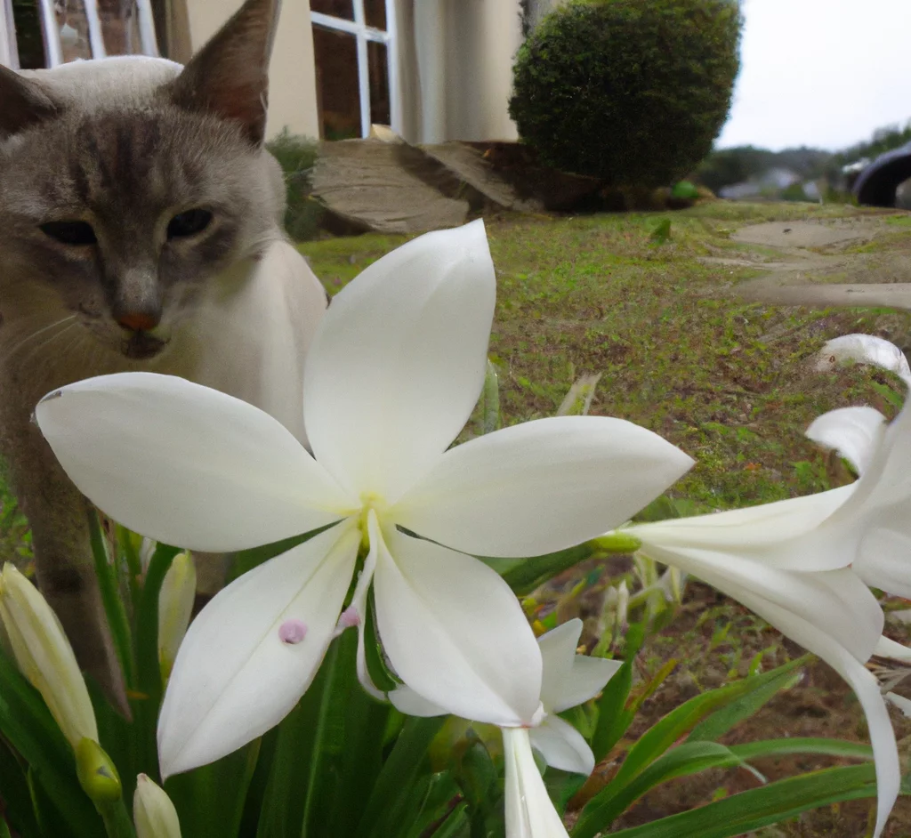 Sand lily with a curious cat nearby