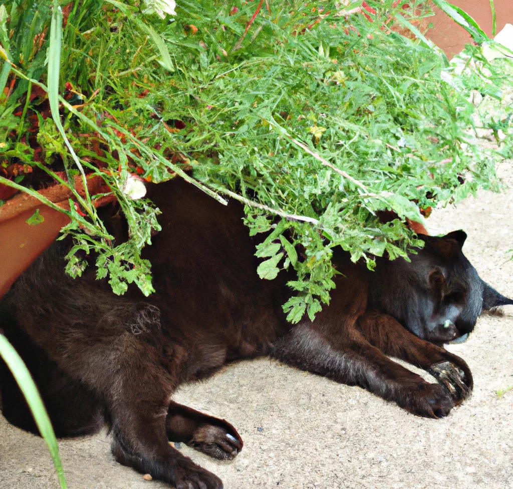 Sleeping cat lies near Salad Burnet