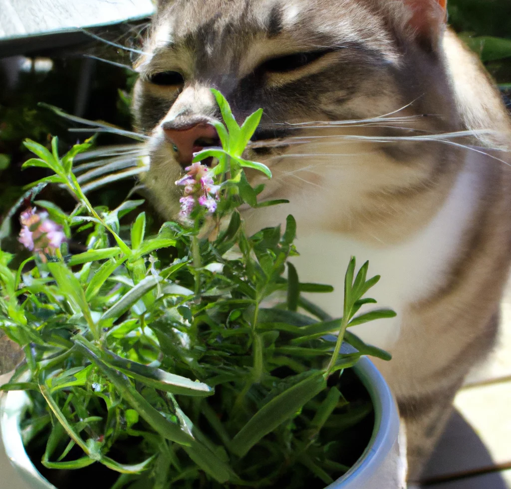 Summer Savory with a happy cat