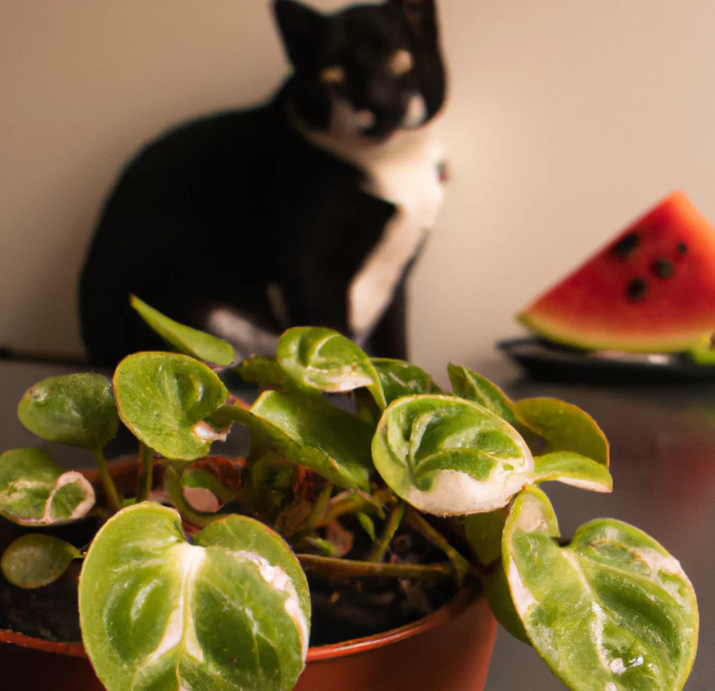 Watermelon Peperomia and a cat