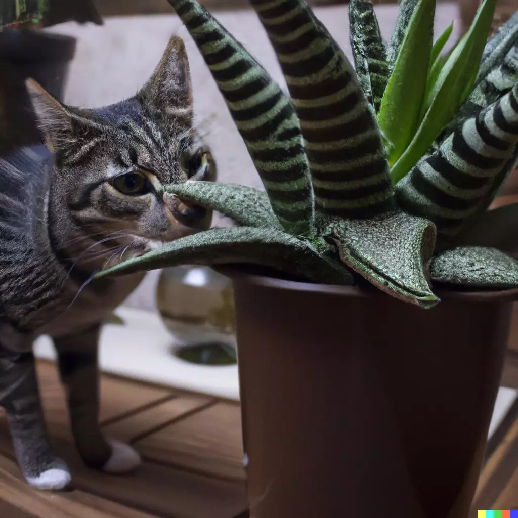 Cat near Zebra Haworthia