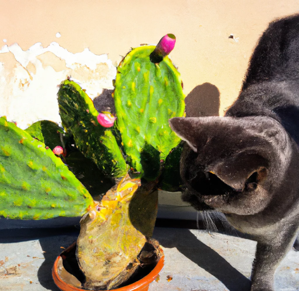 Cat sniffs Tree Cactus