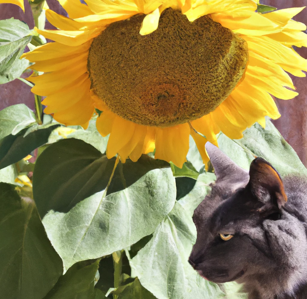 Sunflower with a gray cat