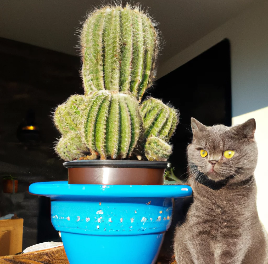 Thimble Cactus with a cat nearby