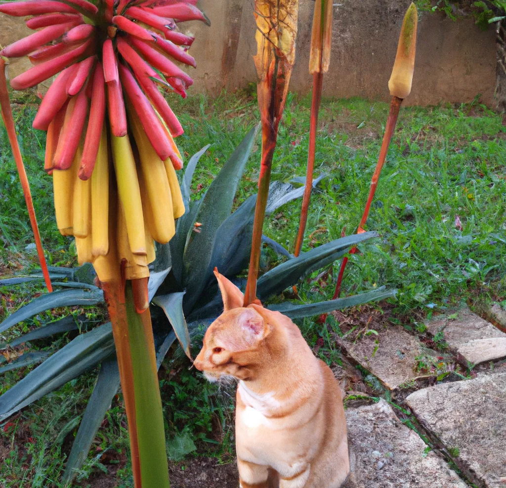 Torch Lily Plant near the cat