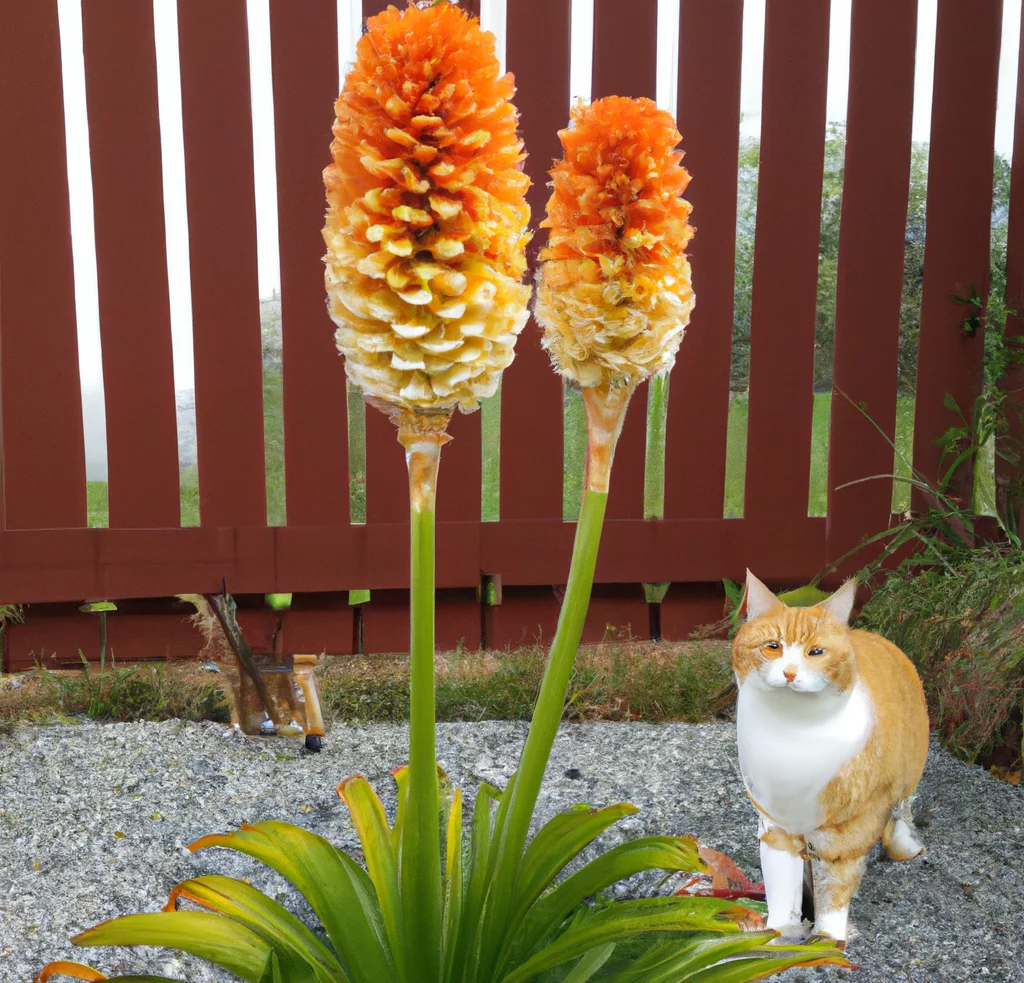 Torch Lily with a cat behind it