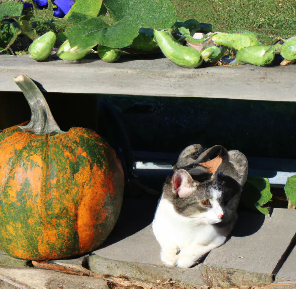 Turban squash with a cat nearby