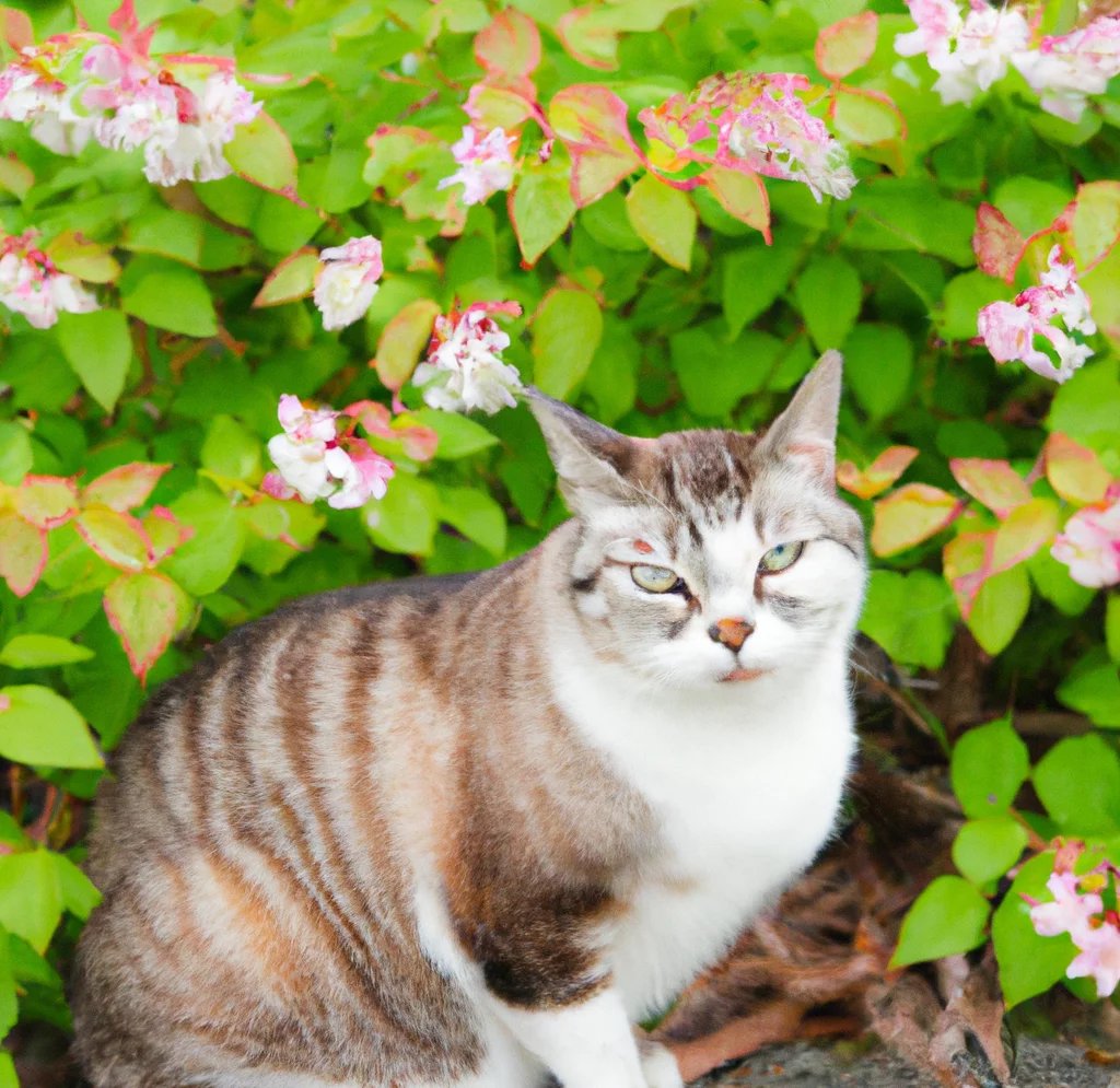 Cat near Slender Deutzia