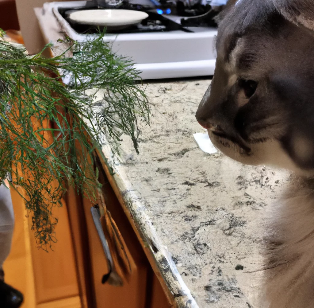 Cat looks at Dill