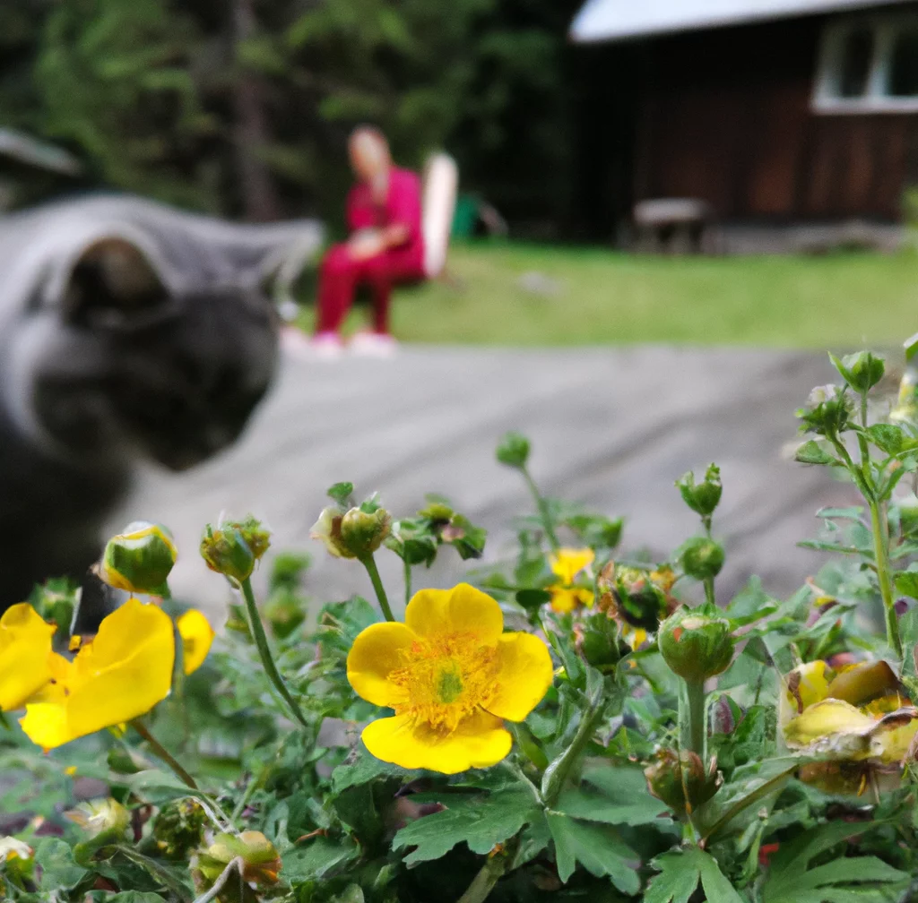 Cinquefoil with a cat in the background